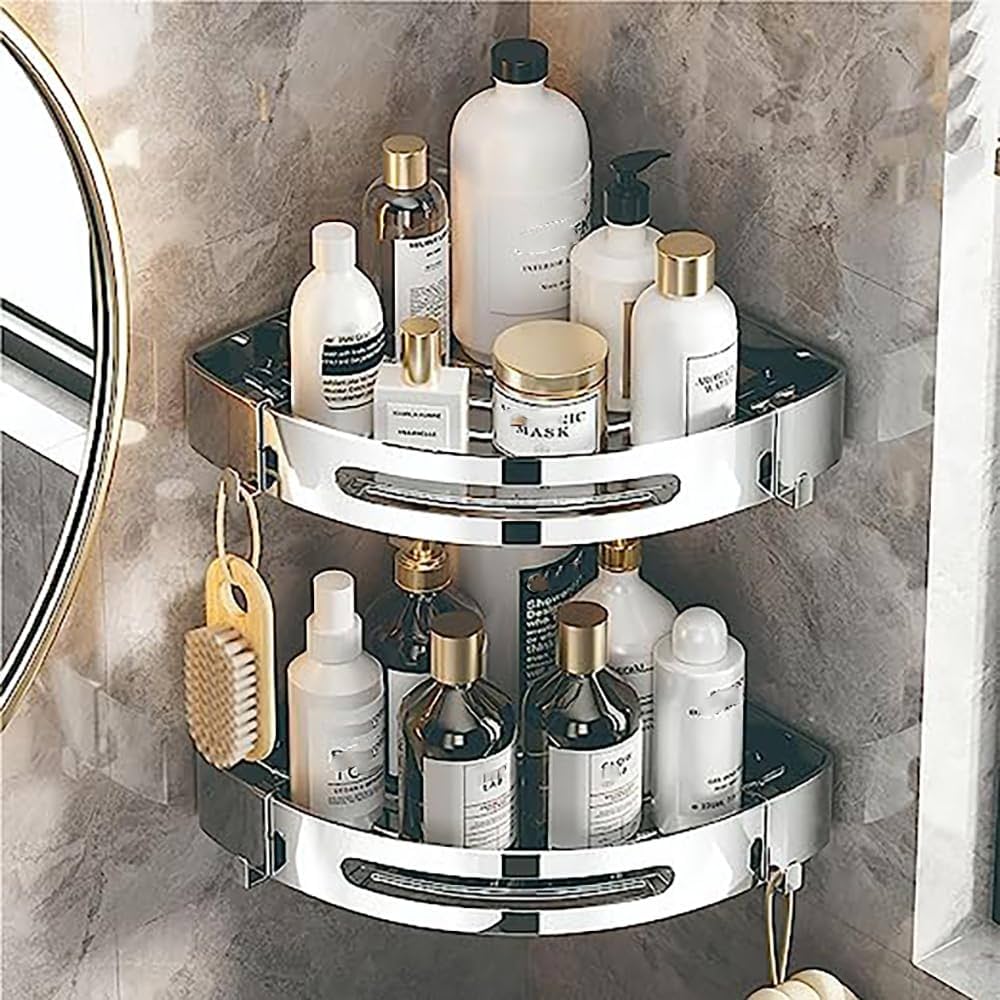 Wall-Mounted Bathroom Corner Shelf – Double Layer Stainless Steel